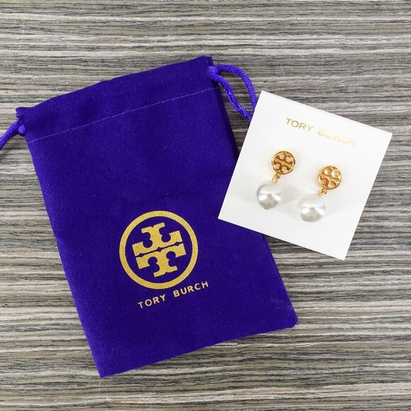 Tory Burch Miller Pearl Drop Earrings White/Gold OS - Picture 14 of 14